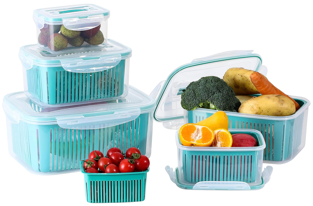 Plastic Boxes - Durable Transparent Storage Containers with Ventilated Lids and Removable Strainers for Efficient Moisture Control and Extended Freshness of Various Refrigerated Foods