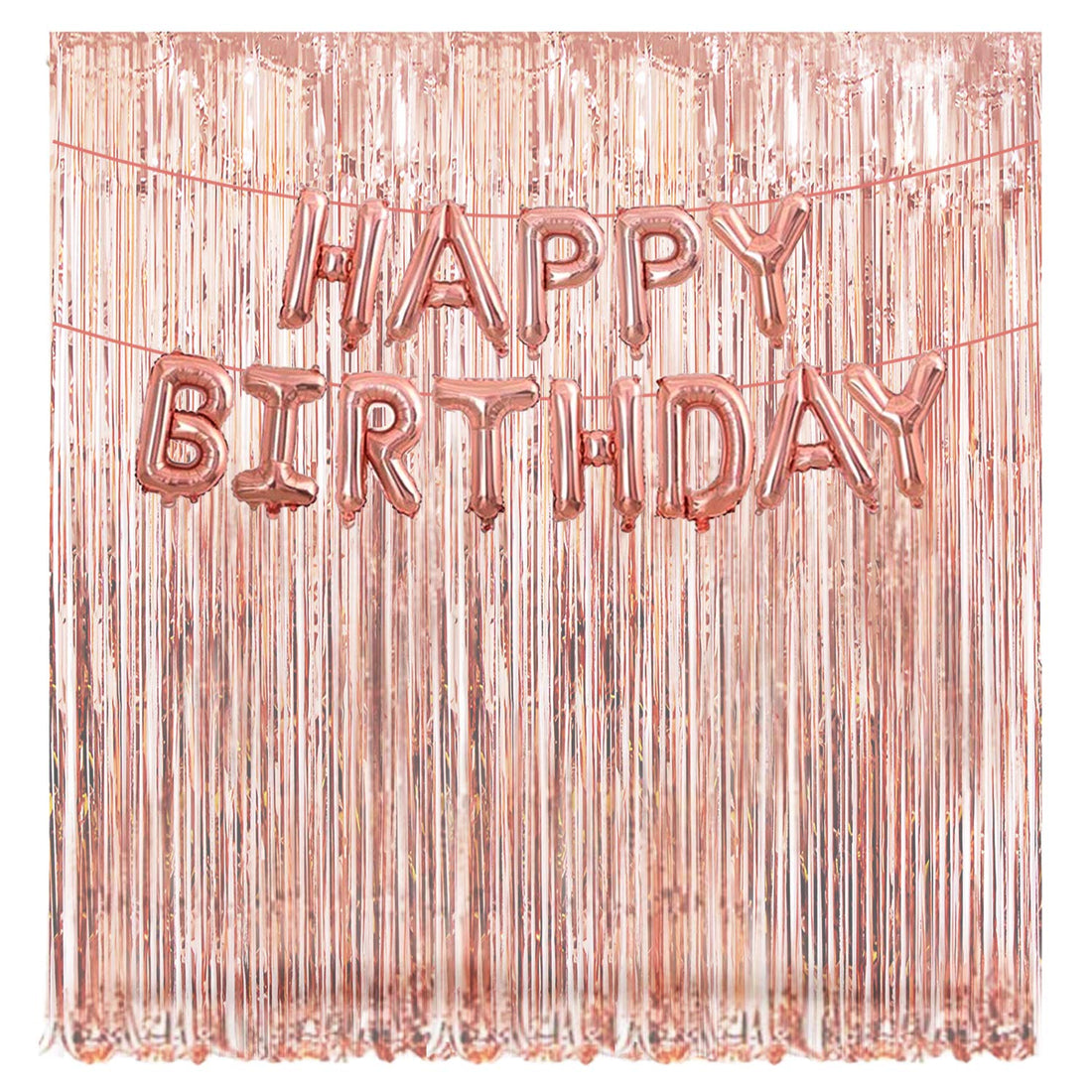 Party Propz 15Pcs Rose Gold Happy Birthday Decoration, 2Pcs Rose Gold Foil Curtains and 1set Birthday Foil Ballon