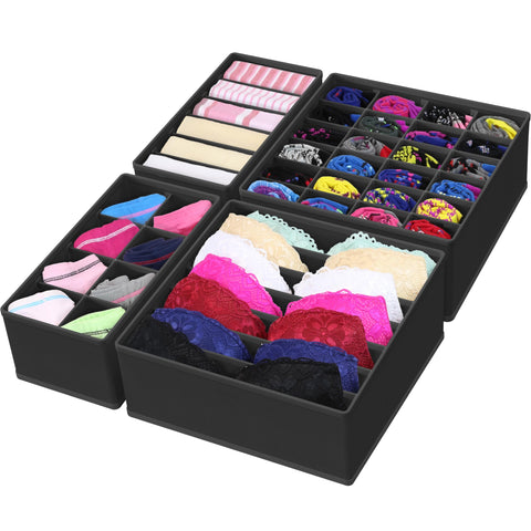 Simple Houseware Closet Underwear Organiser Drawer Divider Set of 4 Black