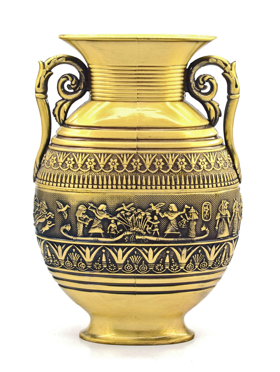 immatgar pharaonic Vase from Metal Egyptian souvenirs gifts from Egypt Pharaohs (shape2 - Burnt Yellow - 19 CM Long)