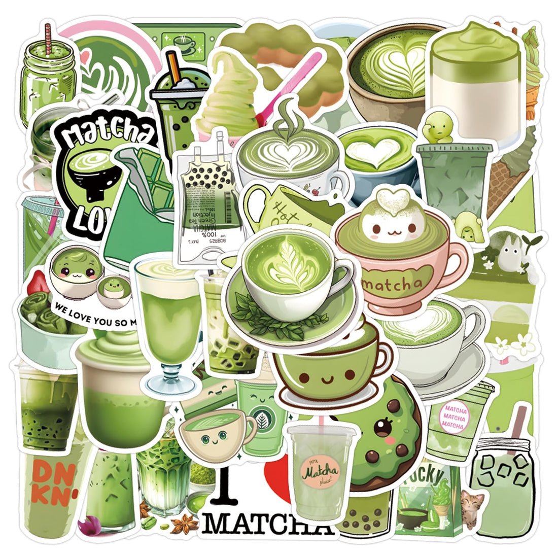 50pcs Aesthetic Matcha Theme Stickers, Waterproof Decals, Cute for Water Bottle/Laptop/Phone/Pad/, Ideal for Scrapbook/Journal & Party Favors