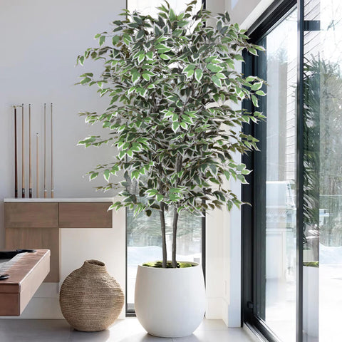 Roselywed Artificial Ficus Tree 7FT Tall Faux Floor Plant Fake Potted Large Tree 83 Inch with Realistic Lush Leaves & Trunk for Home Office Indoor Outdoor Decoration Housewarming Gift (7FT, 1Pack)