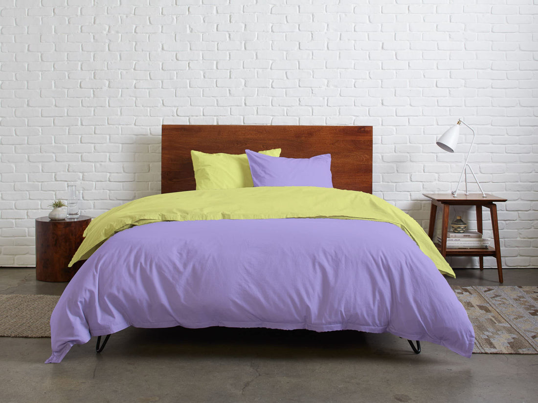 Tigers Trade Lines Quilt cover set from Mix Catalogue - Cotton - 3 pieces - for main rooms and youth rooms (Mauve - Yellow, for 160cm large bed (Main Rooms))