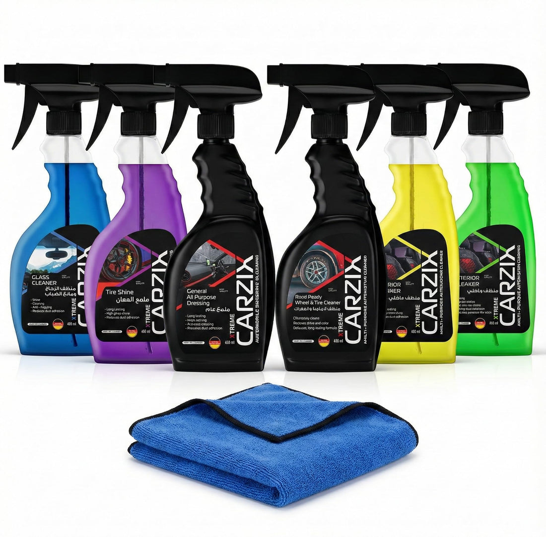 6-in-1 Car Care Kit – Complete Interior & Exterior Auto Detailing Bundle – Includes Glass Cleaner, Tire Shine, Wheel Cleaner, All-Purpose Dressing, Interior Cleaner, Spray Wax & Premium