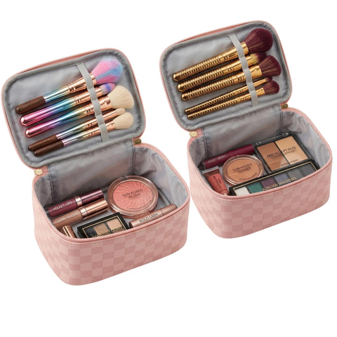 (SET OF 2) Make up Bag Portable Makeup Bag Large Travel Makeup Case Organizer Cosmetic Bag for Women Girls Toiletry Bag Traveling with Handle
