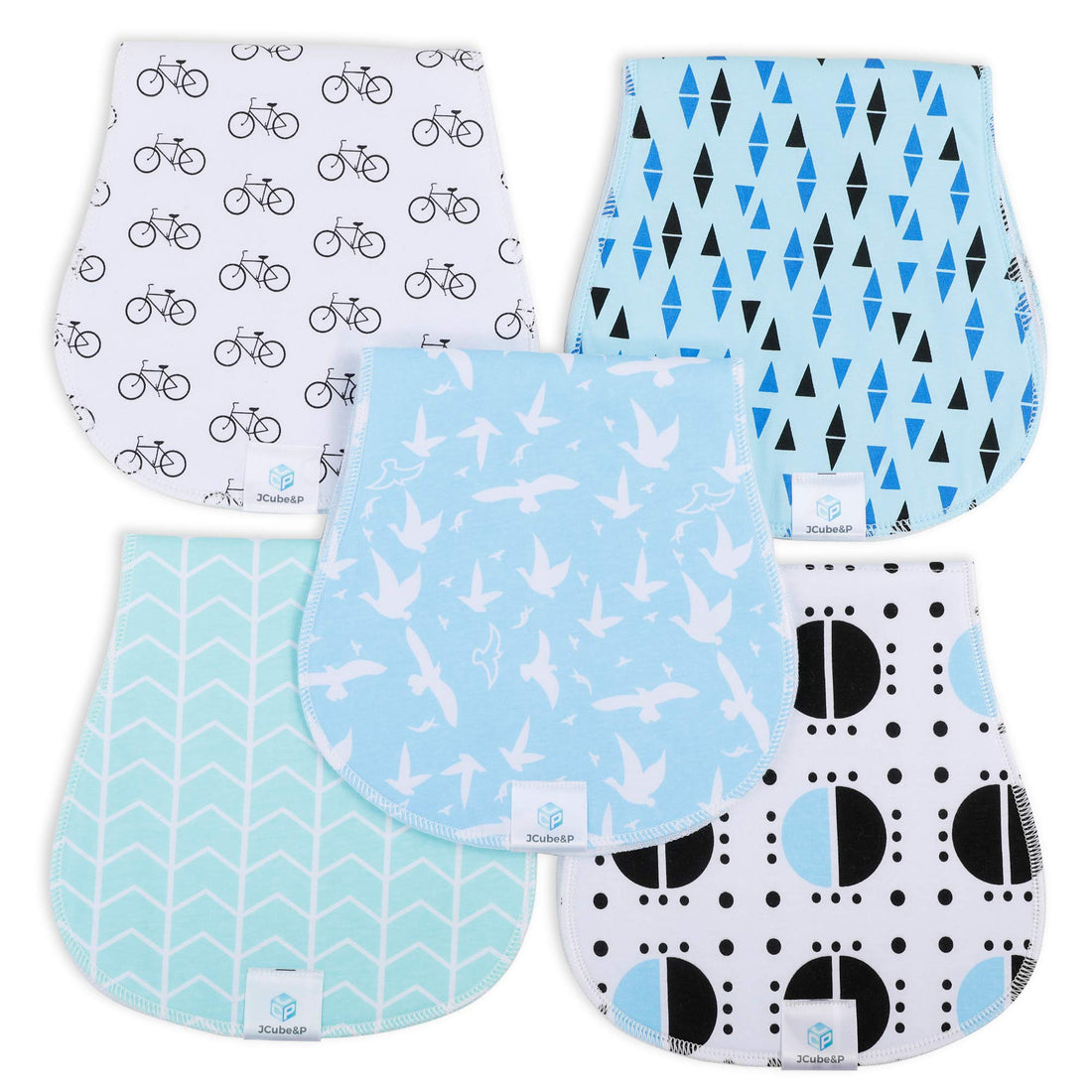 Moro Moro 3 Organic Cotton & Fleece Burp Clothes - Soft & Absorbent Curvy Burp Rags - 5-Pack Set - Newborns & Infants Boy Burp Cloths