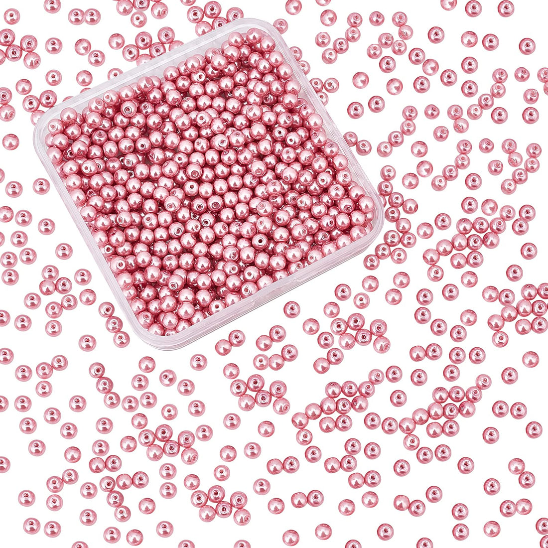 PH PandaHall Elite About 1000 Pcs 4Mm Pink Tiny Satin Luster Glass Pearl Bead Round Loose Spacer Beads For Jewelry Making 4~4.5mm Cameo Pink-1000 Pcs