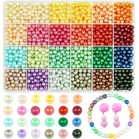 1800Pcs 6MM Pearl Beads for Craft, 24 Colors Matte ABS Round Faux Pearls with Hole Handcrafted Loose Spacer Jewelry Making DIY Crafts Necklaces Bracelets Dress Wedding Decor (Matte)1