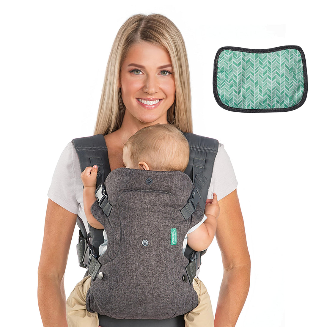 Infantino FLIP Advanced 4-in-1 convertible baby carrier|facing-in (narrow seat), facing-in (wide seat), facing-out and back pack|Extra padded shoulder pads with Wonder cover bib