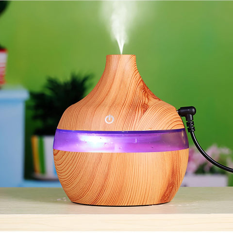 Essential Oil Vaporizer - Wood finish ultrasonic 200ml diffuser creating gentle cool mist, 7-night lighting options, automatic shut-off, and quiet aroma therapy for peaceful home or office air