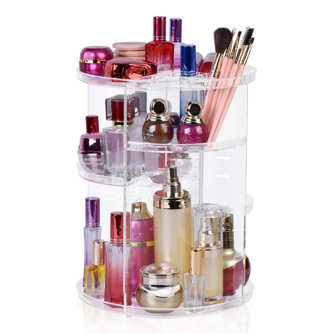 360° Rotating Makeup Organizer, Adjustable Multi-Function Cosmetic Storage Organizer, Large Capacity Jewelry Perfumes Display Stand Box (Clear)