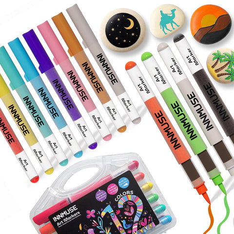 12 Colors Art Marker, Easy-Flow Brush Tip Acrylic Paint Markers, Ideal for Painting, Drawing, Art and Craft Projects, Permanent for Canvas, Rock, Wood