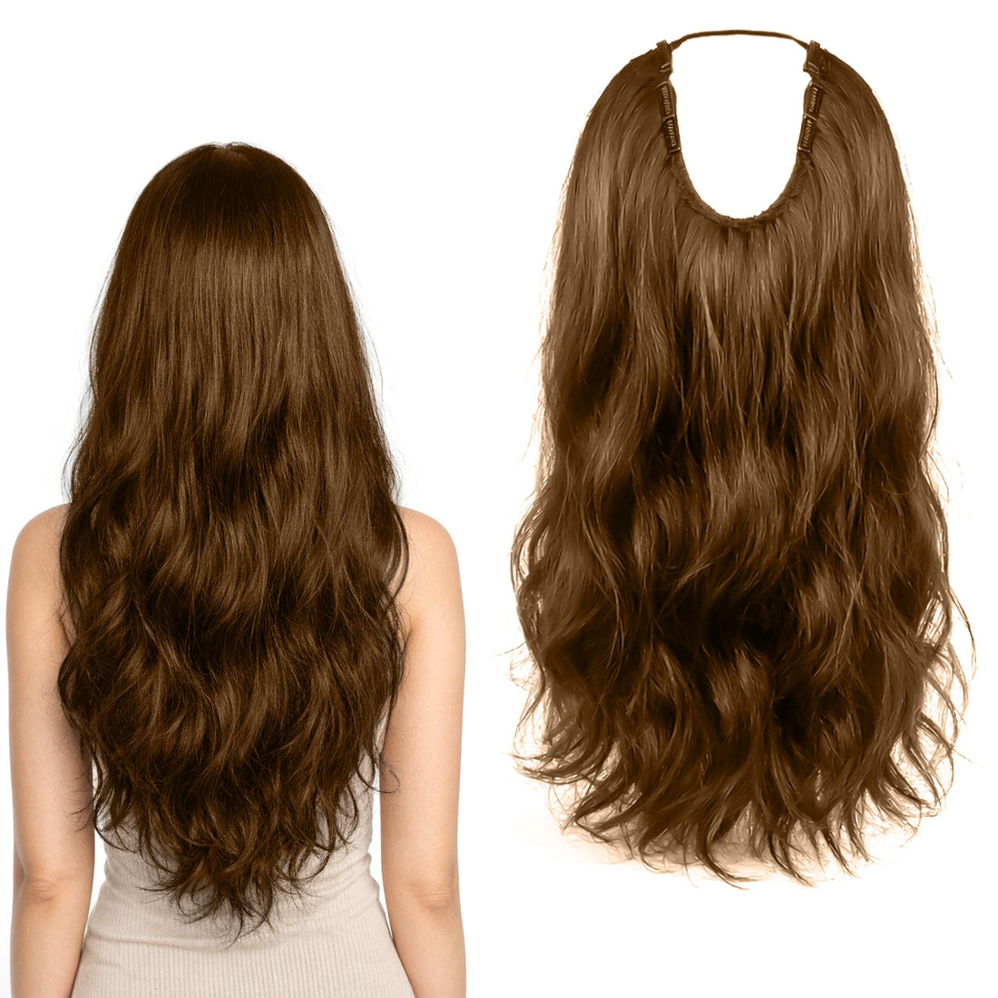 U Shape Hair Extension - With 7 Clips Hairpiece, Natural Wavy Style Texture, 65 CM, Lightweight Volumizing Synthetic Hair, For Women, Model - JW291 (#10)