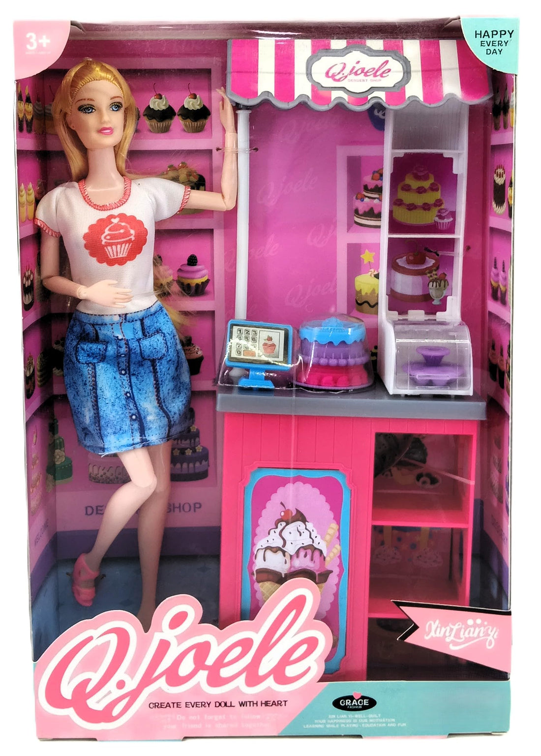 Q.joele Pretend Play Bakery Shop Doll Set with Accessories, for Girls Ages 3 and Above