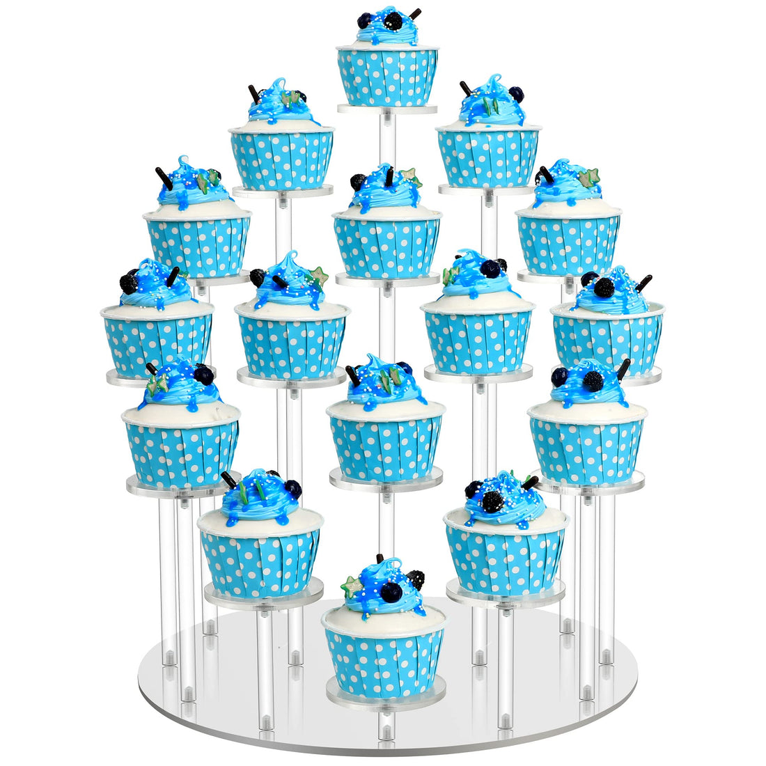 BEST MEDIA Acrylic Cupcake Display Stand, Holds 16 Cupcakes, Clear Round Dessert Holder 29.7 x 29.7 x 33cm, Tiered Pastry Serving Platter for Wedding Birthday Party Holiday Buffet