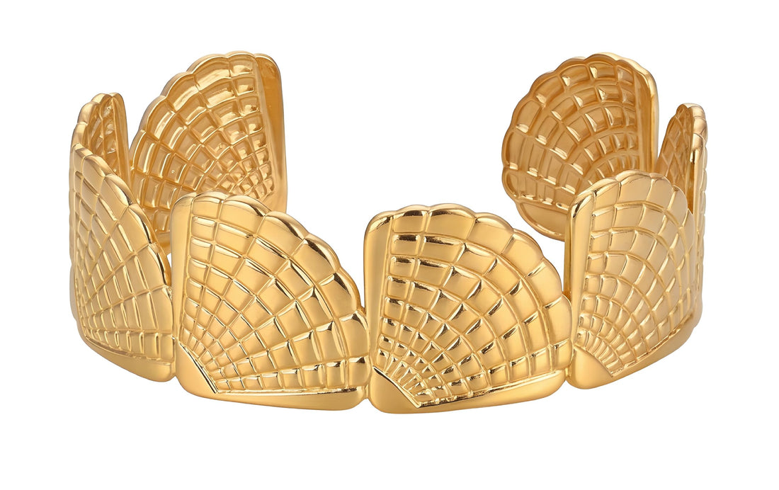 18K Gold Plated Cuff Bracelet for Women – Adjustable Statement Bangle with Nature-Inspired – Bold Chunky Jewelry for Weddings, Parties, and Gifts
