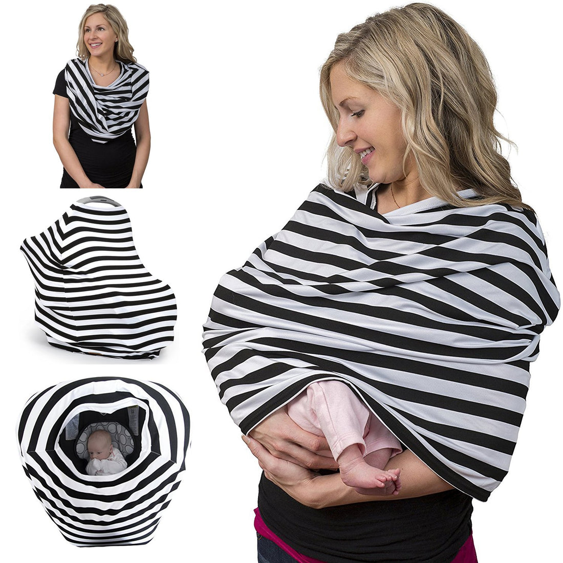 Moro Moro 3 Breastfeeding Cover & Nursing Scarf - Stretchy Covers For Baby Carrier, Car Seat, Stroller, Canopy, And Shopping Cart - Stylish Multi-Use Infinity Shawl - With Gift Pouch - Boys And Girls