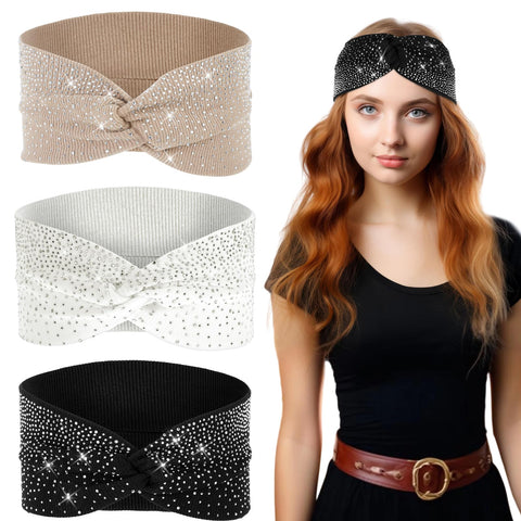 3Pcs Glitter Head Scarf,Sparkly Crystal Bling Headbands with Stretchy,Fancy Headbands for Women Glitter Headband Rhinestone Turban Head Scarf Non Slip Sports Hair Wraps for Women Workout Yoga Exercise