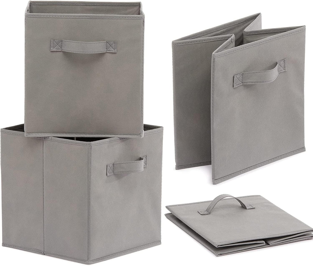 Circle M Storage Cubes, 4-Pack Foldable Design with Strong Handles, Durable Non-Woven Material for Closet/Shelves, Grey