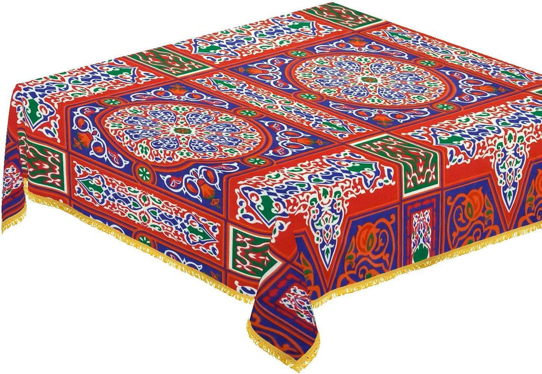 Ramadan khayamiya cotton tablecloth with end-yellow decorations 2.5 * 1.5 meter