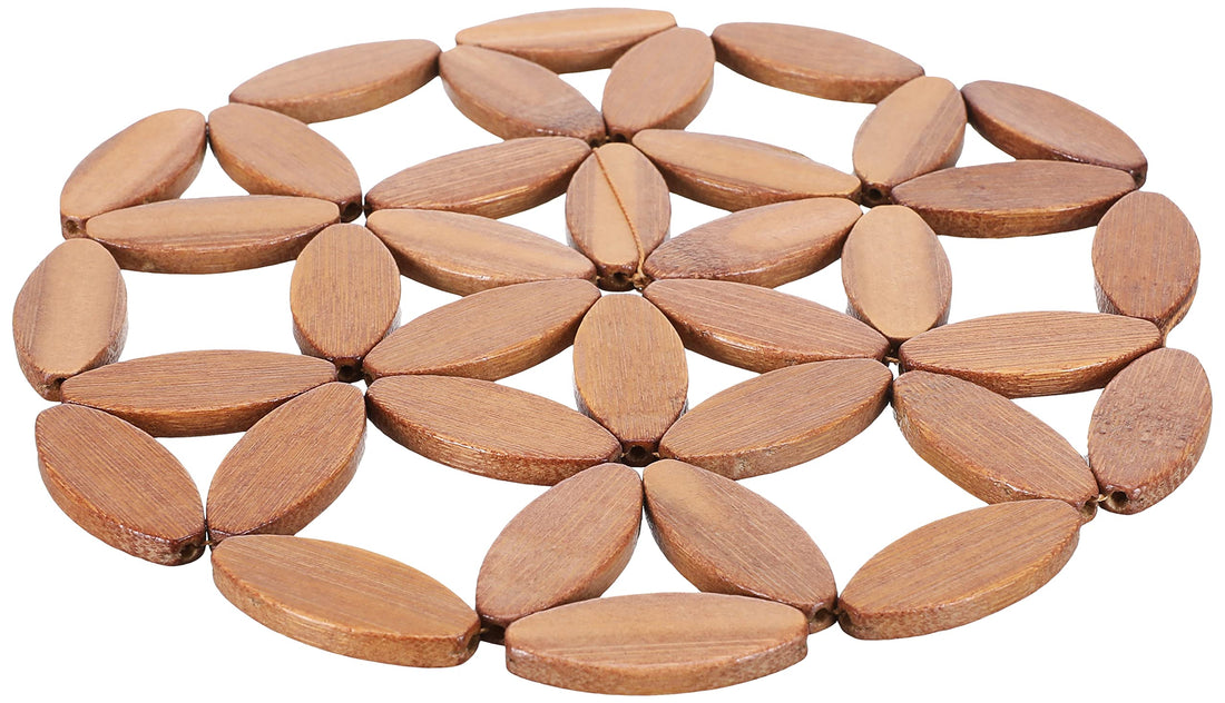 Large Flower Shaped Wooden Hot Pad, Made in China Brown