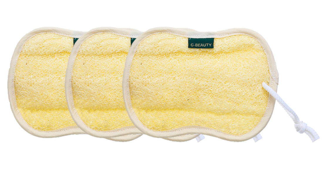 Gbeauty GBY-001 Double Face Natural Oval Small Massage Loofah With Hook Strap For Bath, Spa, Shower Set Of 3 Pieces - Beige