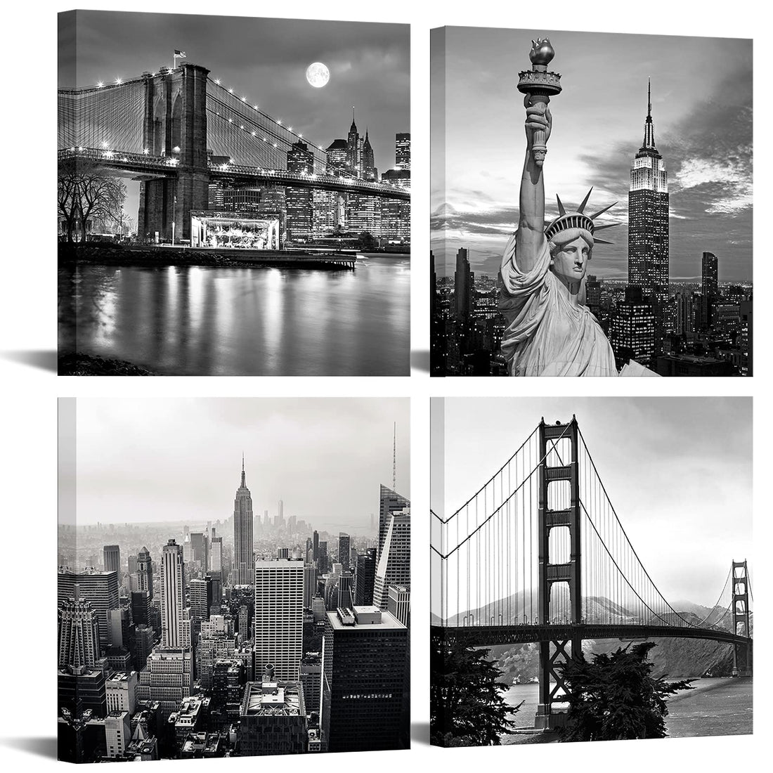 LevvArts Black and White New York City Wall Art Modern Brooklyn Bridge Picture Prints NYC Building Canvas Artwork for Bedroom Home Decor