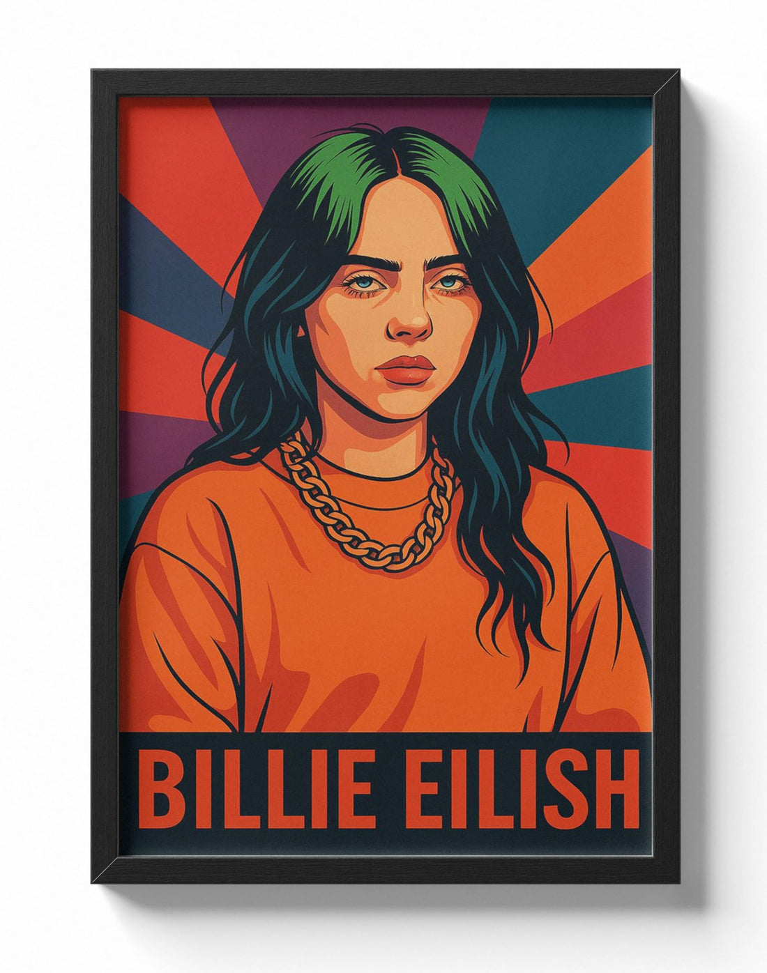 Billie Eiilish Framed Wall Art Poster, Black Frame, 40x30 cm, Modern Portrait Design, Music Theme