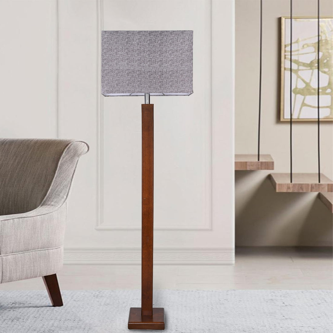 El Rawda RL-FL-A-020 Modern and Elegant Dark Wood Floor Lamp High Quality for Living Room or Bedroom - Silver