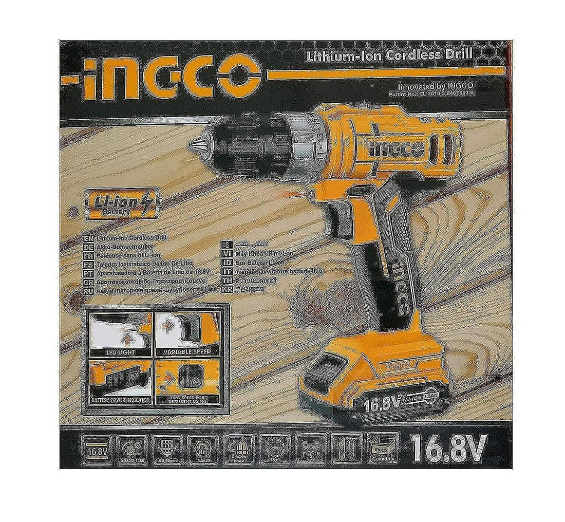 Ingco Lithium-Ion Cordless Drill, 16.8V, 10mm, 1 Battery