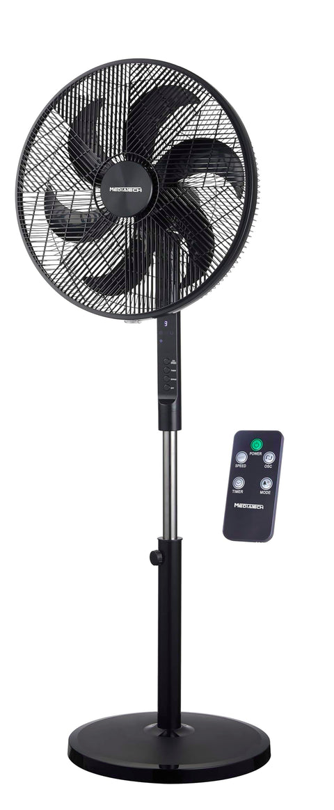 MediaTech Cool Cool 18 Inch stand fan, 75 W,Silent ForceTechnology with 6 Blades, 3 Speed Settings, High-Efficiency copper Motor,Remote control included, Black, MT-SF42R