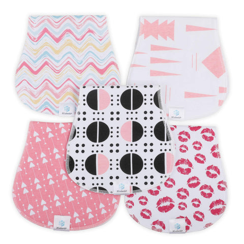 Moro Moro 3 Organic Cotton & Fleece Burp Clothes - Soft & Absorbent Curvy Burp Rags - 5-Pack Set - Newborns & Infants Girl Burp Cloths (Grace)