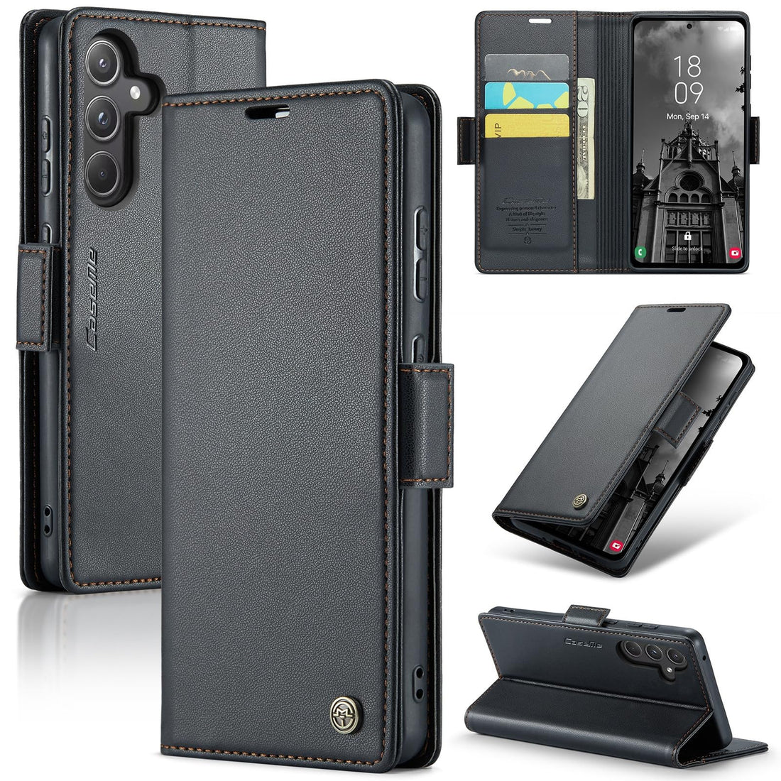 FASCINATION phone case compatible with Samsung galaxy A55 Case Multifunctional Horizontal Flip Premium PU Leather Case, with Card Slot & Holder & Wallet for Samsung galaxy A55 (Black)