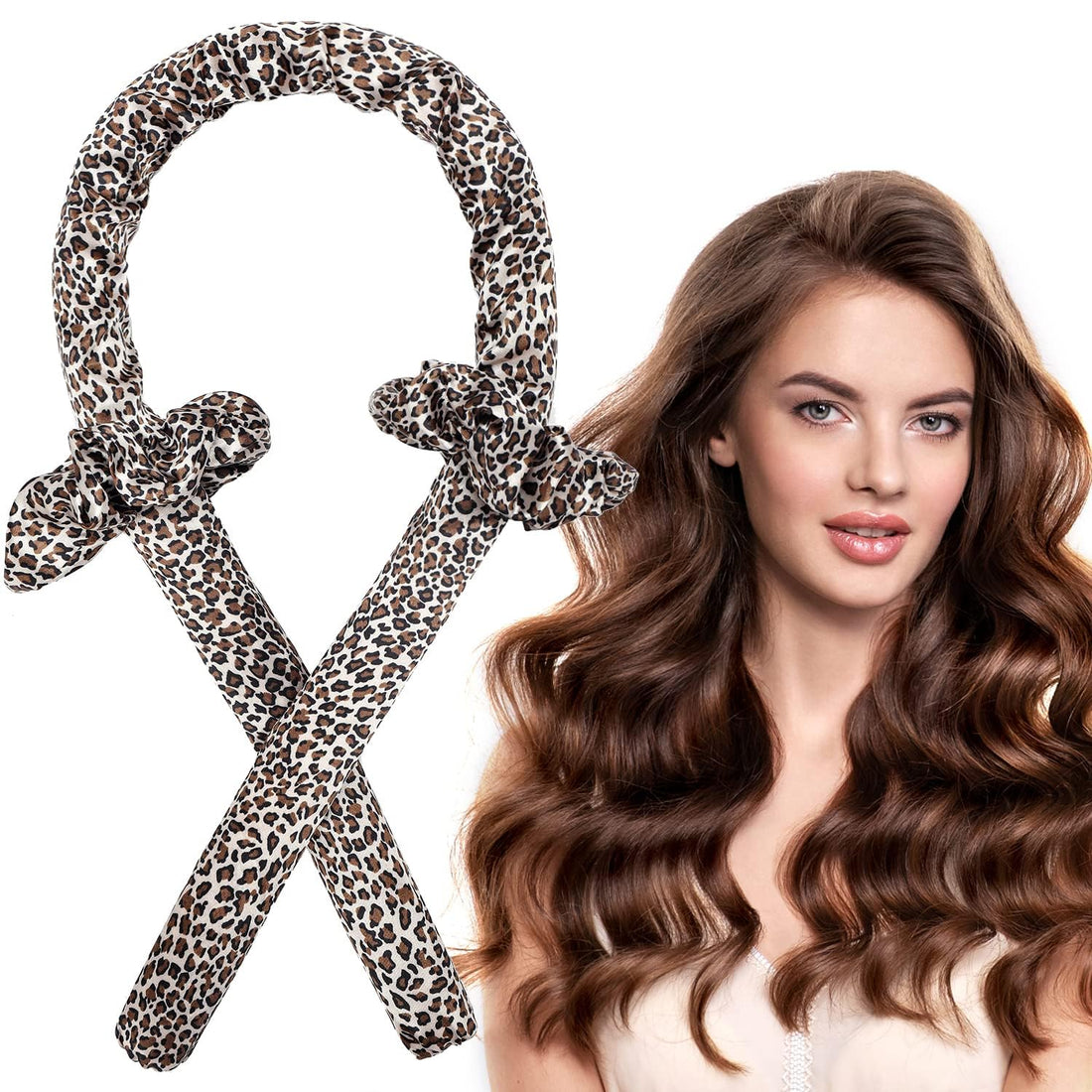 Heatless Curls, No Heat Curling Headband, Heatless Hair Curler, Satin Heatless Curling Set Long Hair, Heatless Hair Curler Rod Headband, Overnight Hair Curler Headband, Hair Curling Wrap Black Leopard