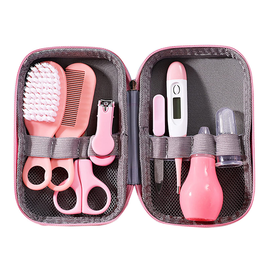 Baby Health Care Set, Pink Portable Nail Clippers, Hair Brush, Thermometer, Nasal Aspirator, Toothbrush, Baby Care Kit, Kit