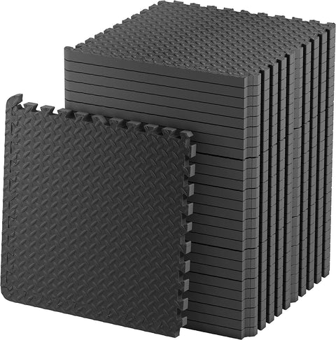 12 pcs 1 Inch/25mm Gym Floor mat for Heavy Workout Puzzle mat Home Exercise, Gym Equipment mat Interlocking Eva Foam Flooring Rubber Tiles Yoga, Kids (Black Grey)