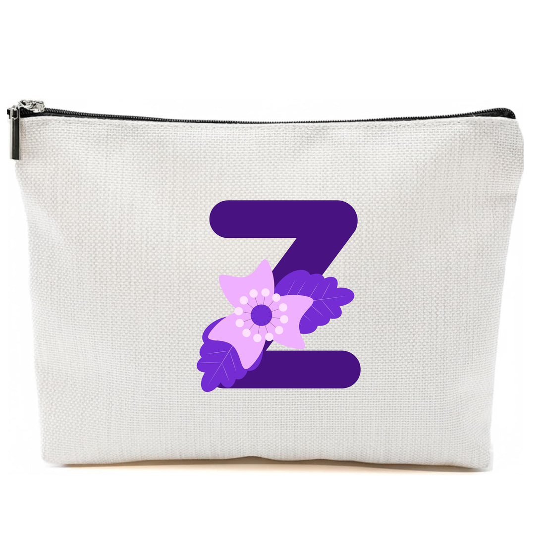 Personalized Initial Letter Makeup Bag, floral Initial Cosmetic Bag with Zipper Birthday Gifts for Women Girls, purple letter (Z)