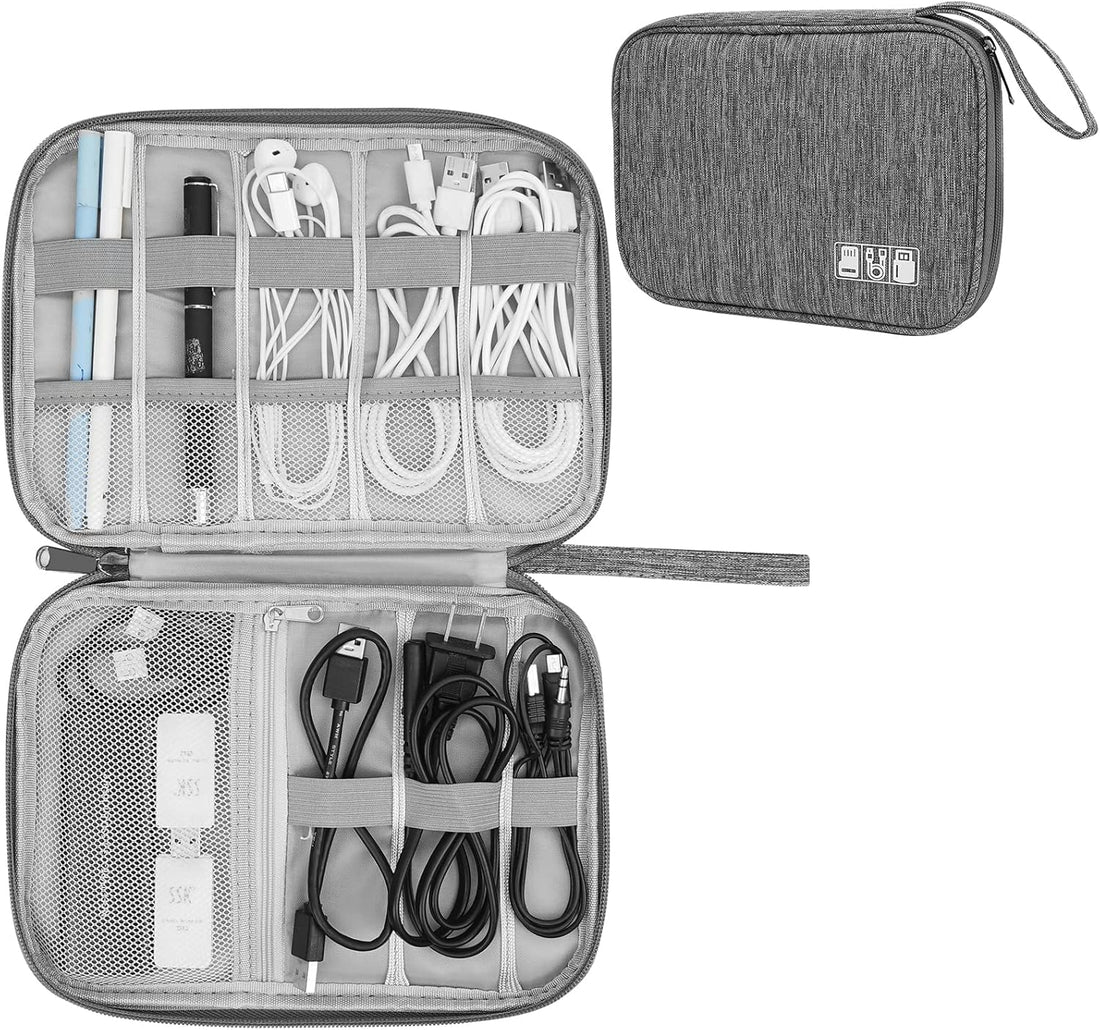 Electronics Accessories Organizer Bag, Travel Cable Organiser Bag, Universal Carry Travel Gadget Bag for USB Cable Drive, SD Card, Charger Hard Disk (Gery)