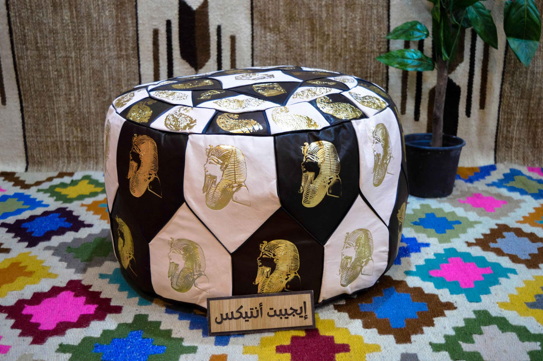 Pharaonic Puff 100% Genuine Leather Color Brown x White Egyptian Antics 100% Handmade