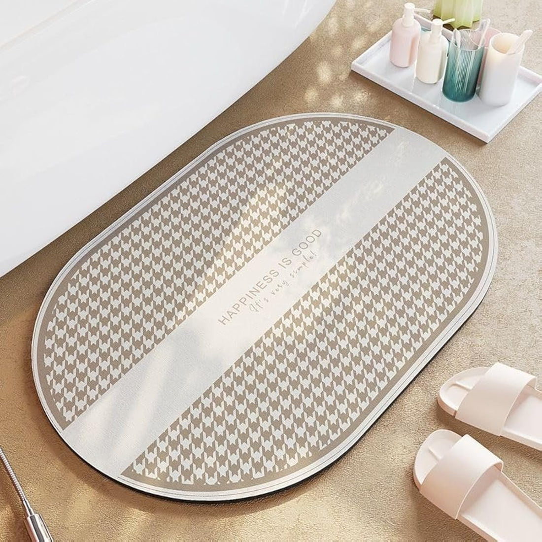 LESTER Waterproof Door Mat oval shape white and brown 50x80cm