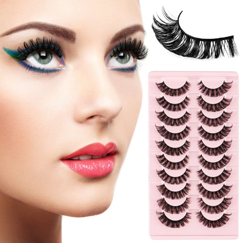 Dramatic Fluffy False Eyelashes,SUPRROW 10 Pairs Natural Thick Curly Fake Eyelashes Reusable for Eye Makeup,Party Weddings (Style-001)