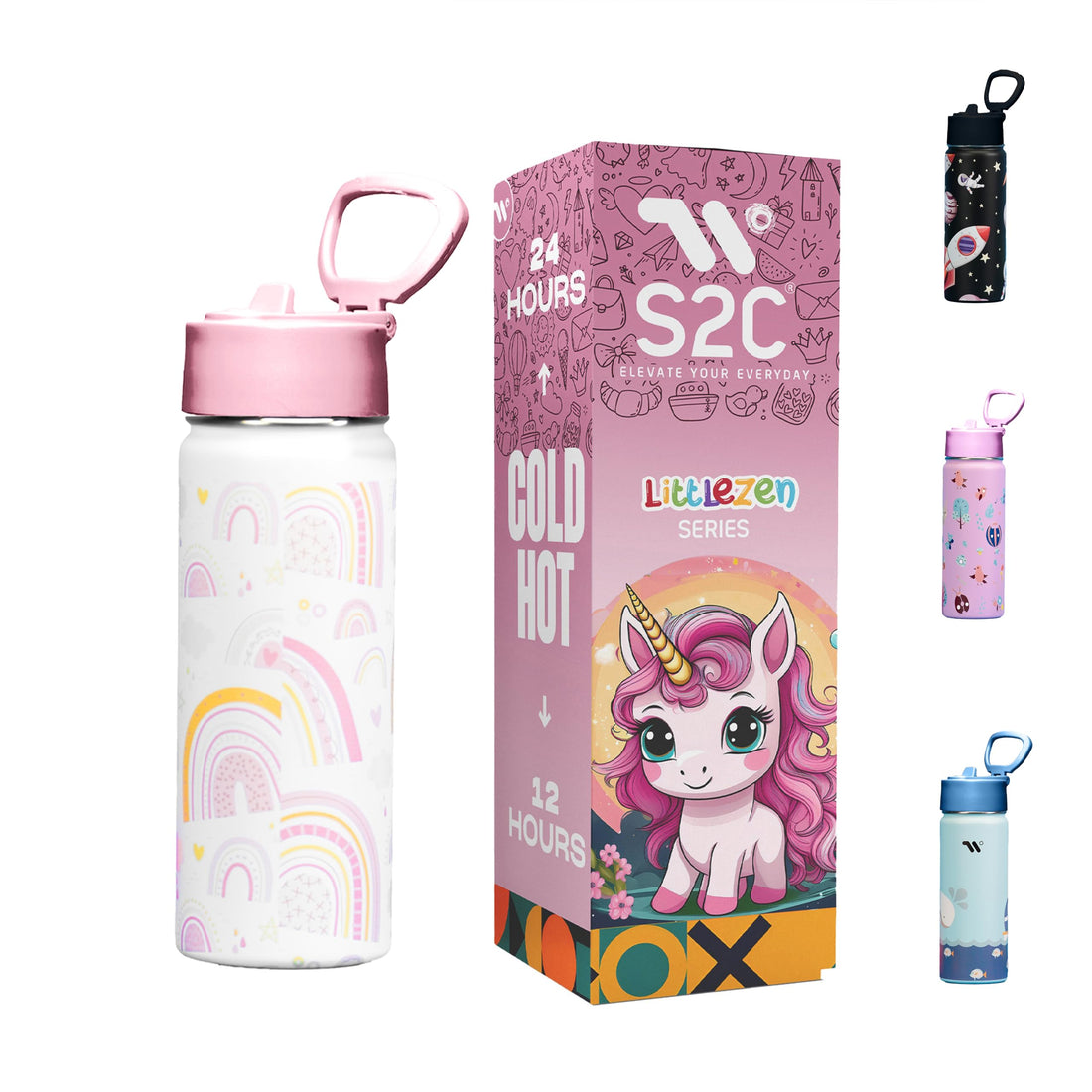 S2C - Kids Water Bottle for School - 550ml Stainless Steel, Leakproof, BPA-Free, Insulated for Hot & Cold Drinks, Perfect for Boys & Girls, Durable, Safe & Eco-Friendly (PINK)