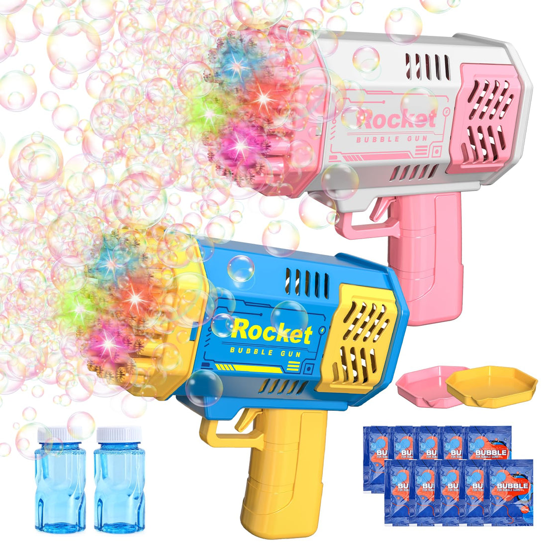 Bubble Machine 2 Pack Mini Bubble Gun for Toddlers,40 Holes Bubble Maker Blower Toys with Lights,3000+ Bubbles Per Minute Bubble Toys for Boys Girls Toddlers Outdoor Indoor Birthday Wedding Party