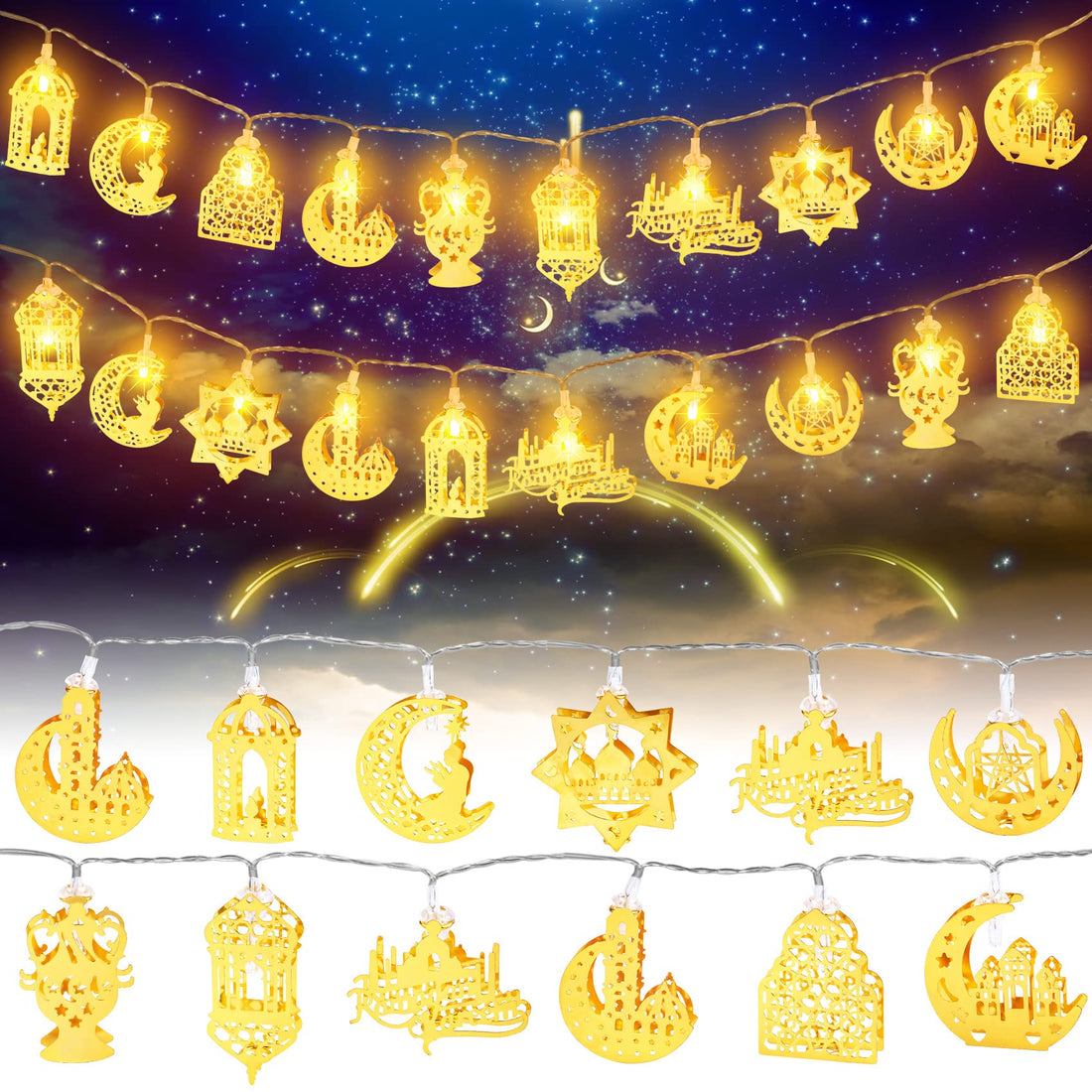 Ramadan Fairy Lights, 3M 20 LEDs Adjustable Decoration Ramadan 2023 Waterproof Garland Light Star Moon Decor Ramadan Light Balconies Home Outdoor Party