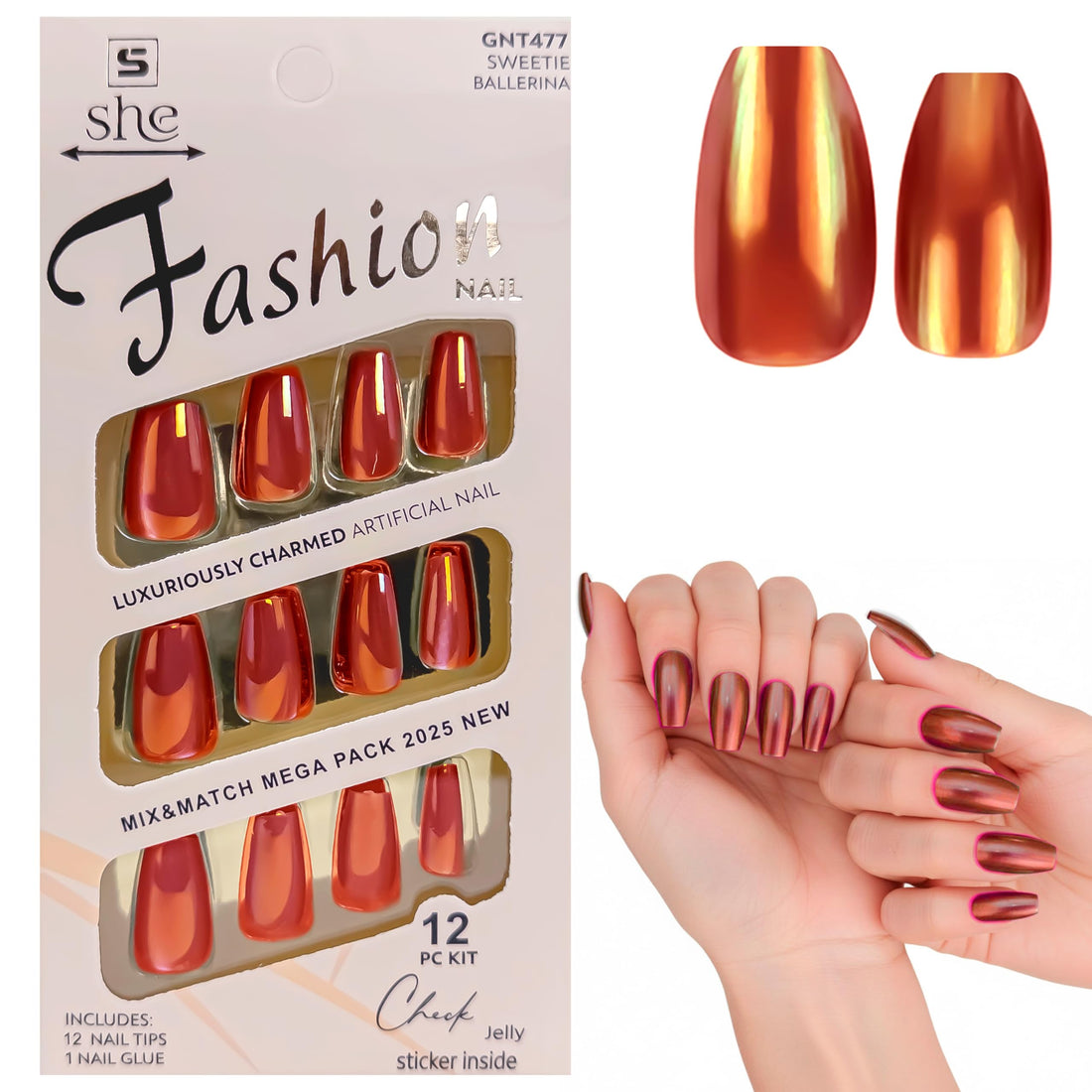 Square Nail Tips - Set Of 12 Nail Tips & 1 Nail Glue, Pre-Shaped Full Cover False Nails & Professional Nail Glue, Quick & Easy Application (Red)