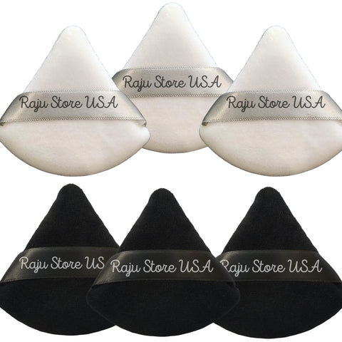 6 Pieces Powder Puff Face Soft Triangle Makeup Puff for Loose Powder Body Powder, Wedge Shape Velvet Cosmetic Sponge for Contouring, Under Eyes and Corners, Beauty Makeup Tools (Black and white)