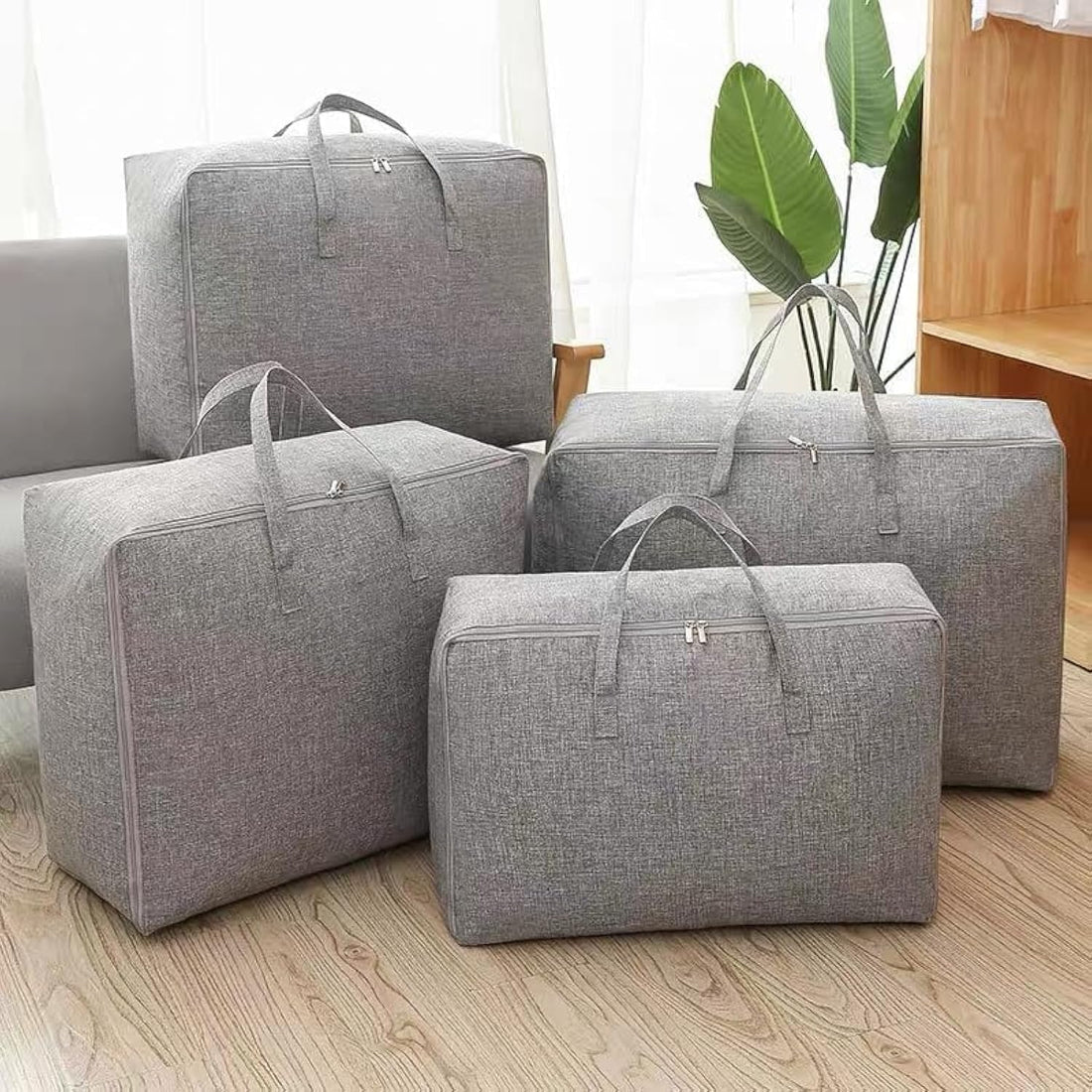 Large Capacity Cotton Linen Storage Bag Foldable Quilt Bag Waterproof Thickened Portable Travel Clothes Organizer Bag