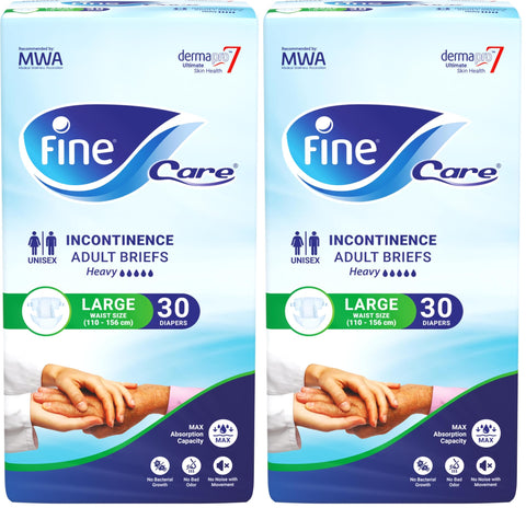 Fine Care Incontinence Adult Diapers breifs, Large Size,Waist 110-156 cm, Count 30 (Pack of 2)