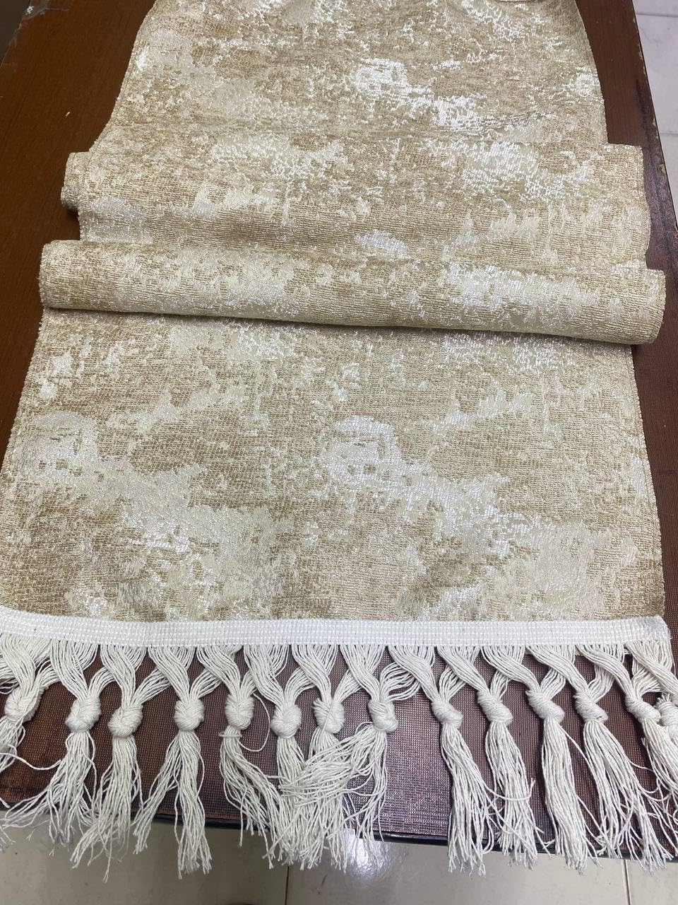 Chenille Table Runner with Decorative Fringe, 2 Metres, Luxurious Quality .br