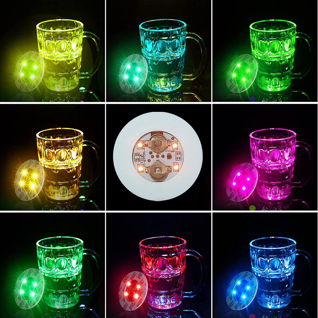 Generic Luminous Coaster, 6pcs Assorted Red, Blue, Green, Modern LED Drinking Cup Coaster, Cocktail Party, Decorative Purposes